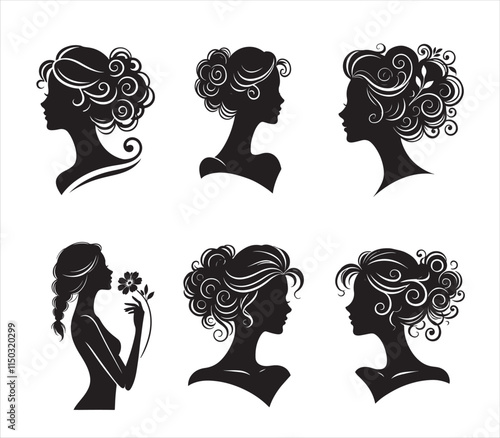 Elegant Women's Hairstyle Silhouettes for Beauty Salon