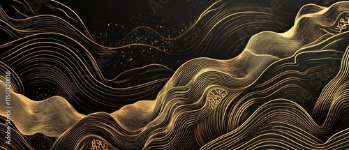 Luxury gold oriental style background vector. Chinese and Japanese oriental line art with golden texture