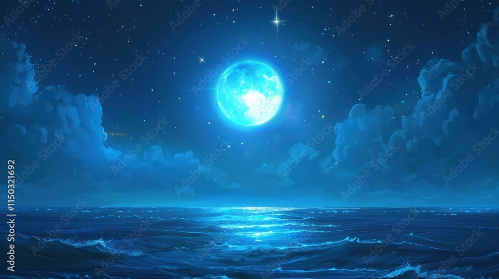 Nighttime Seascape with Full Moon Nighttime Seascape with Full Moon