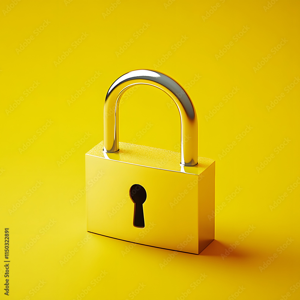 A sturdy yellow padlock with a silver shackle set against a vibrant yellow background, symbolizing security and safety. A sturdy yellow padlock with a silver shackle set against a vibrant yellow background, symbolizing security and safety.
