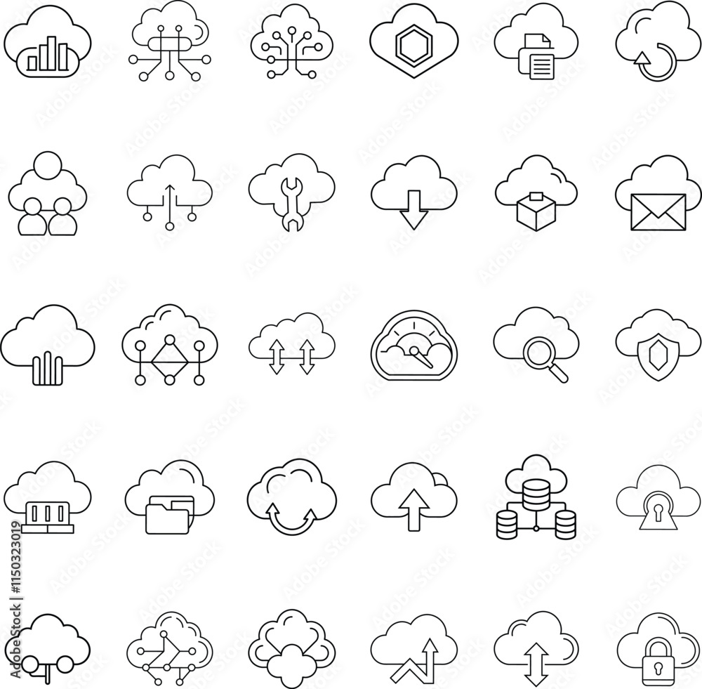 Cloud Computing Icons Network, Storage, Security, and Data Management Cloud Computing Icons Network, Storage, Security, and Data Management