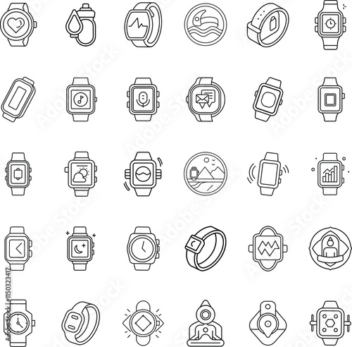 Smartwatch Icons Fitness, Health, Technology, and Lifestyle Gadgets