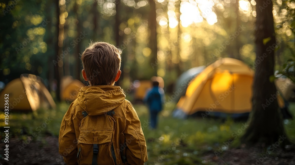 Child Enjoying Nature at a Summer Camp in the Forest Child Enjoying Nature at a Summer Camp in the Forest