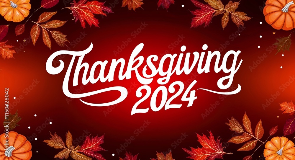 thanksgiving 2024 white calligraphic lettering on red gradient luxury concept background thanksgiving 2024 white calligraphic lettering on red gradient luxury concept background