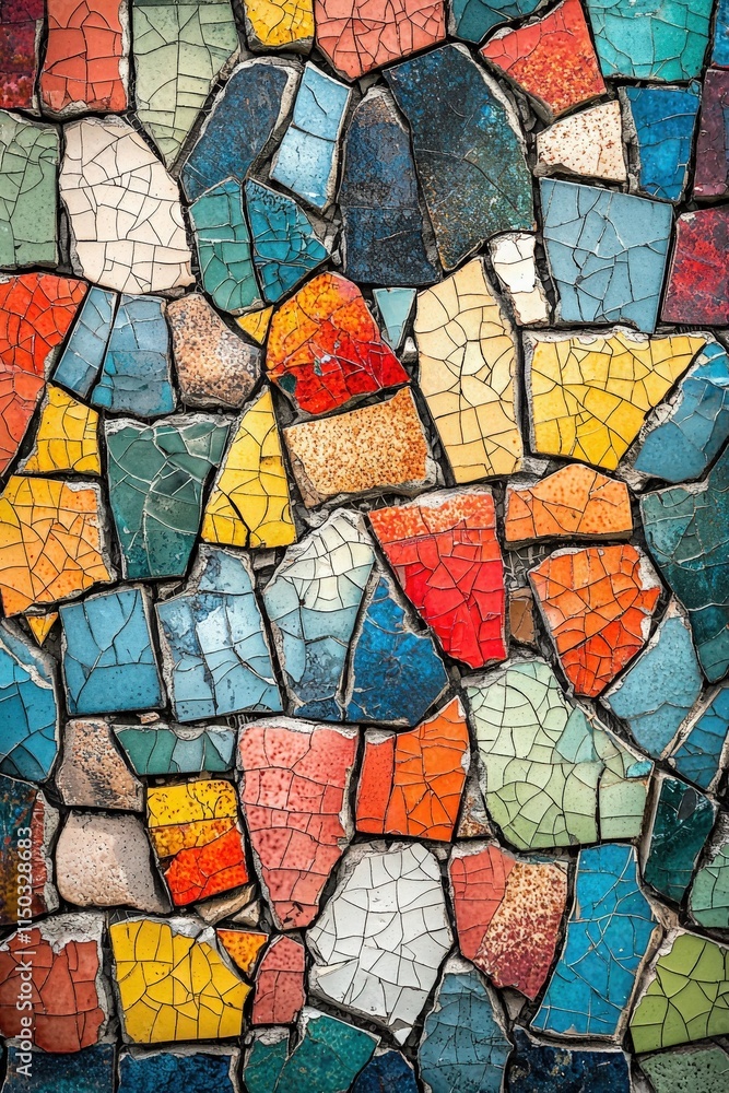 Colorful mosaic tiles arranged in an artistic pattern creating a vibrant texture Colorful mosaic tiles arranged in an artistic pattern creating a vibrant texture