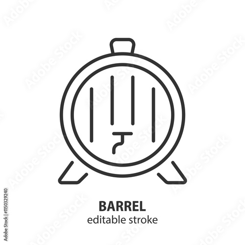 Beer barrel line icon. Wine wooden barrel symbol. Vector sign of alcohol drink. Editable stroke.