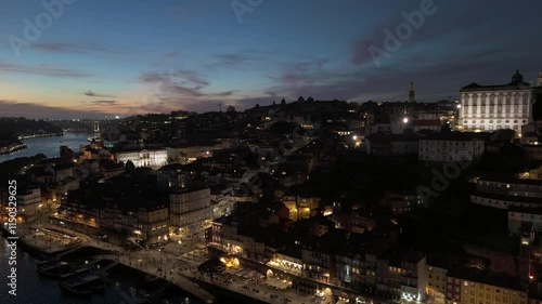 Wallpaper Mural Illuminated Porto City at Night. Episcopal Palace. Aerial Drone Shot. Portugal. Orbiting Torontodigital.ca