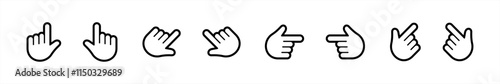 Cursor hand line style icons set. Hand click symbol. pointer, touch screen, gesture, click here signs vector illustration