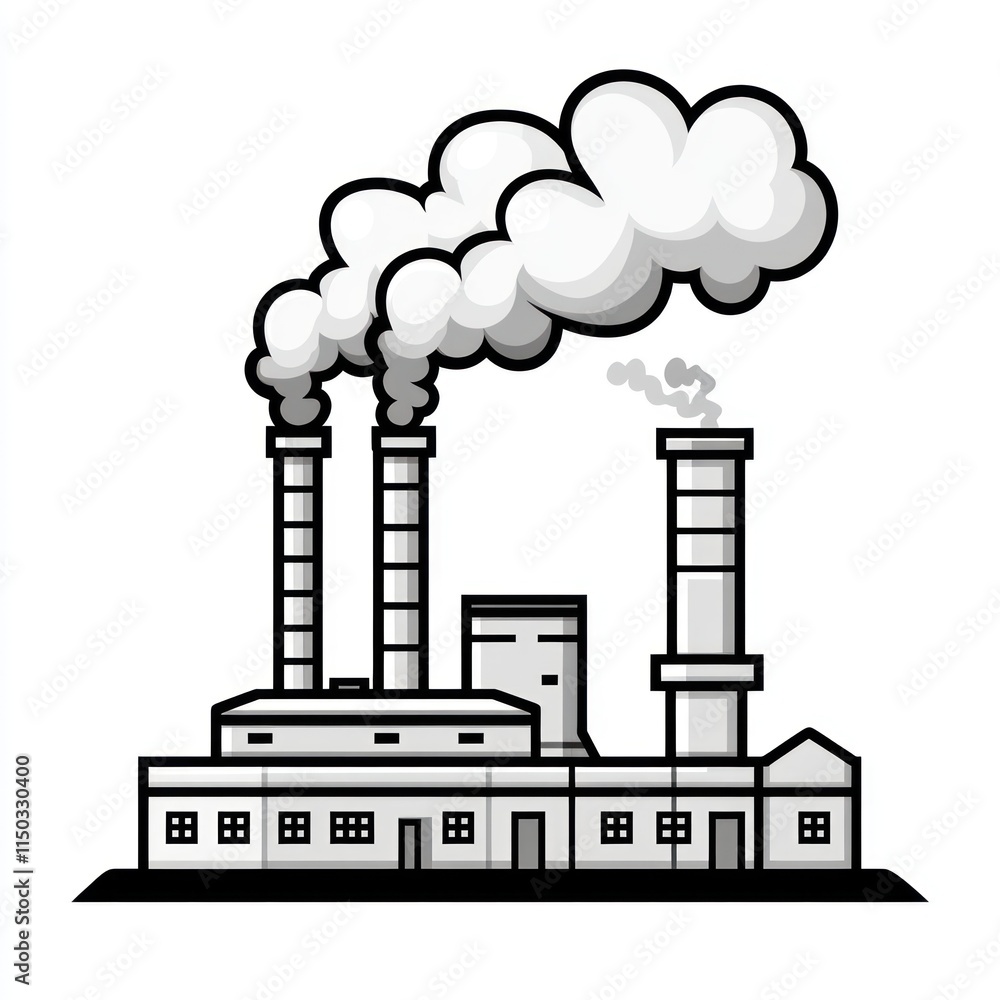 Naklejka premium Industrial Factory Building Emits Pollution Smoke Stacks