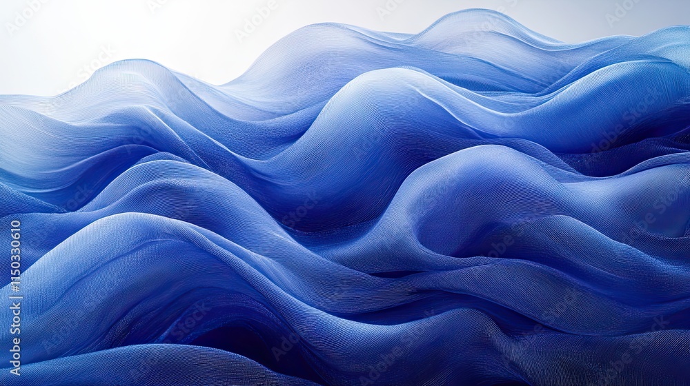 Obraz premium A wave wallpaper with blue lines and fabric textures represents creative art, flow patterns, and abstract designs with satin swirls