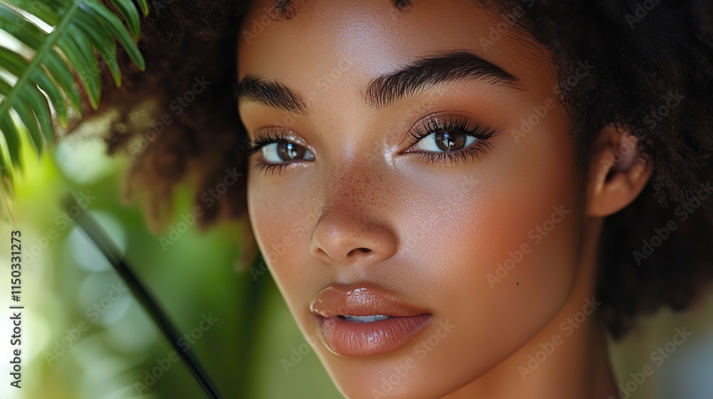 A woman applies makeup with a brush, enhancing her beauty; this transformation highlights skincare, dermatology, and self-care, boosting confidence A woman applies makeup with a brush, enhancing her beauty; this transformation highlights skincare, dermatology, and self-care, boosting confidence