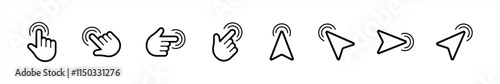 Hand click icon. Cursor hand symbol. Arrow click signs. pointer, touch screen, gesture, click here signs vector illustration
