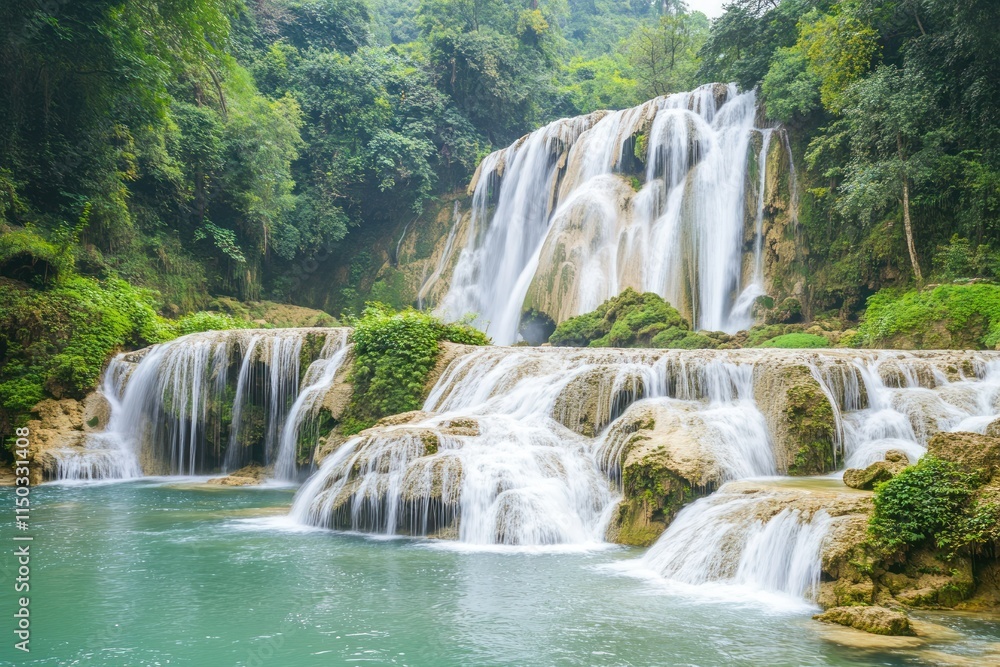 Fototapeta premium Majestic Waterfall Cascading Down Rocky Cliffs