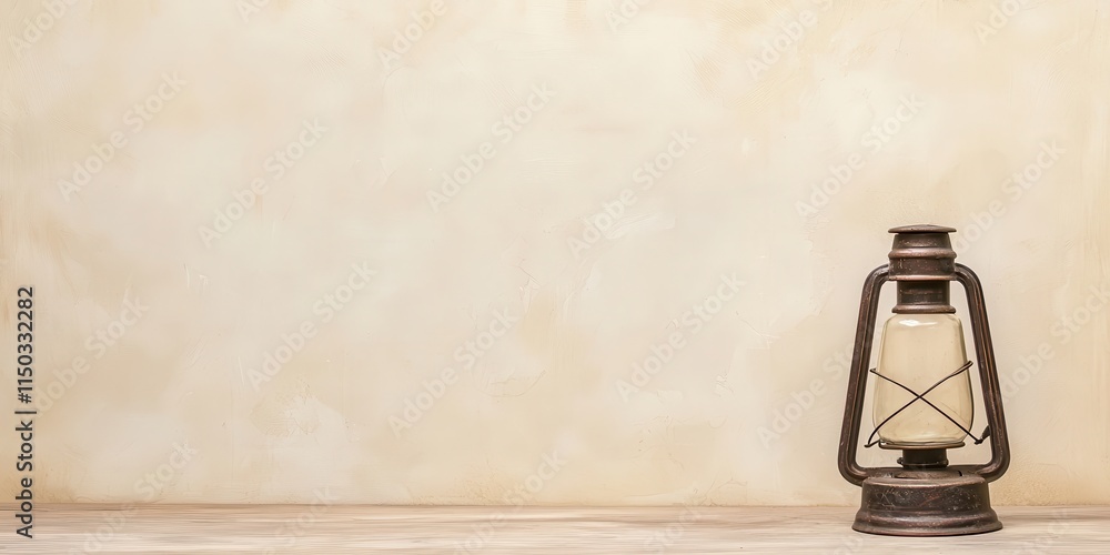 Obraz premium A vintage lantern sits on a neutral background, evoking a sense of nostalgia and simplicity.