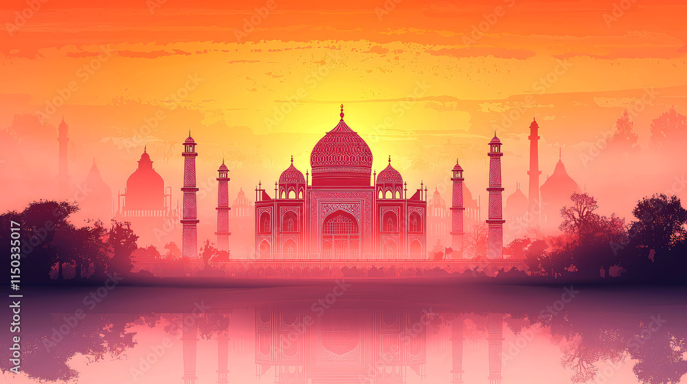 Obraz premium Taj Mahal sunset reflection.