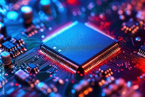 Vibrant Microchip Reflecting Colorful Spectrum
