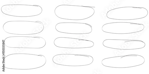 Set of hand drawn doodle ellipses. Scribble ovals and bubbles to circle and highlight text. Collection of different brush drawn black circles. Marker round elements isolated on white background. 