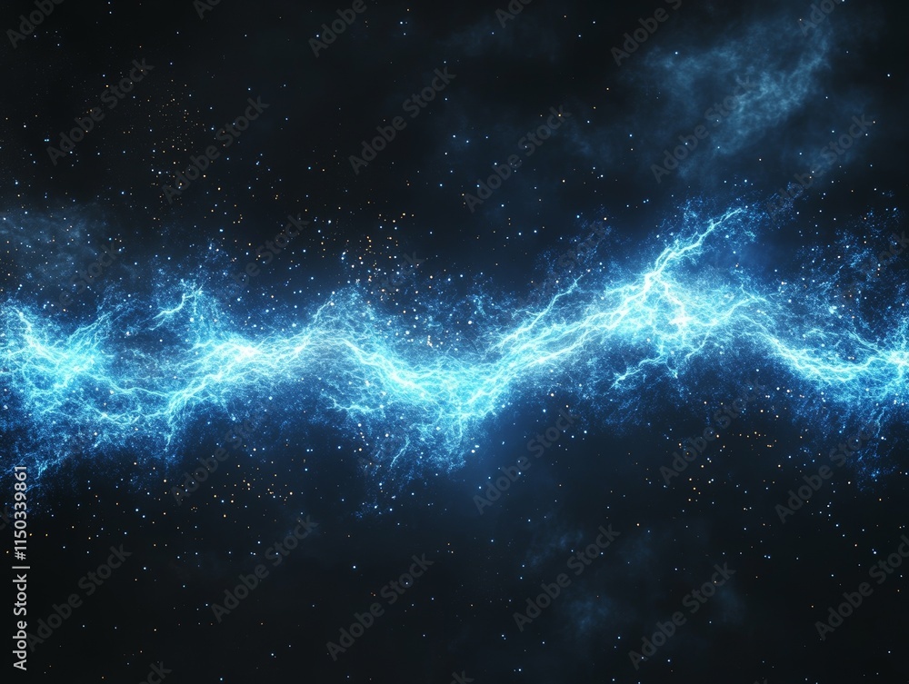 Electric blue energy pulse in cosmic backdrop.