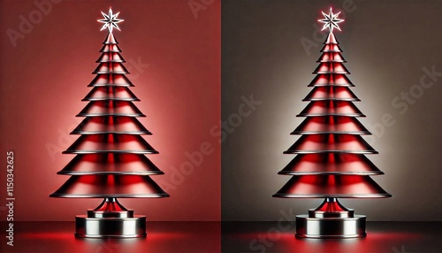 Christbaum im modernen Design rot und Silberglanz photo