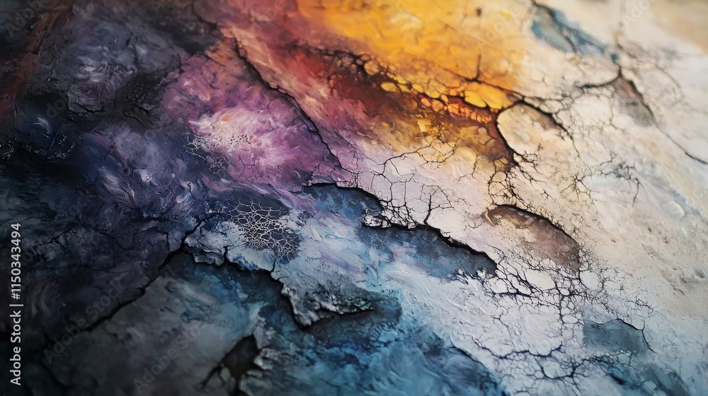 Abstract canvas art close-up of textured ripples and vibrant colors in an artistic studio environment Abstract canvas art close-up of textured ripples and vibrant colors in an artistic studio environment