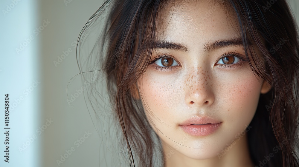 An Asian woman with a focus on skincare and beauty, showcasing her aesthetic appearance and natural look An Asian woman with a focus on skincare and beauty, showcasing her aesthetic appearance and natural look
