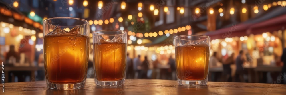 Warm amber liquid in delicate glass amidst vibrant April fair lights and colorful stalls, evening scene, sherry Warm amber liquid in delicate glass amidst vibrant April fair lights and colorful stalls, evening scene, sherry