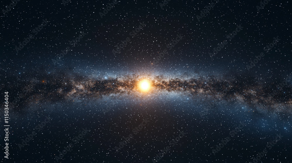 Fototapeta premium Expanding galaxy with a glowing center cosmic scene digital artwork deep space wide angle celestial beauty