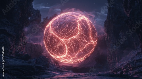 Lightning orb transformation in a dark canyon digital art fantasy stunning visuals dramatic atmosphere