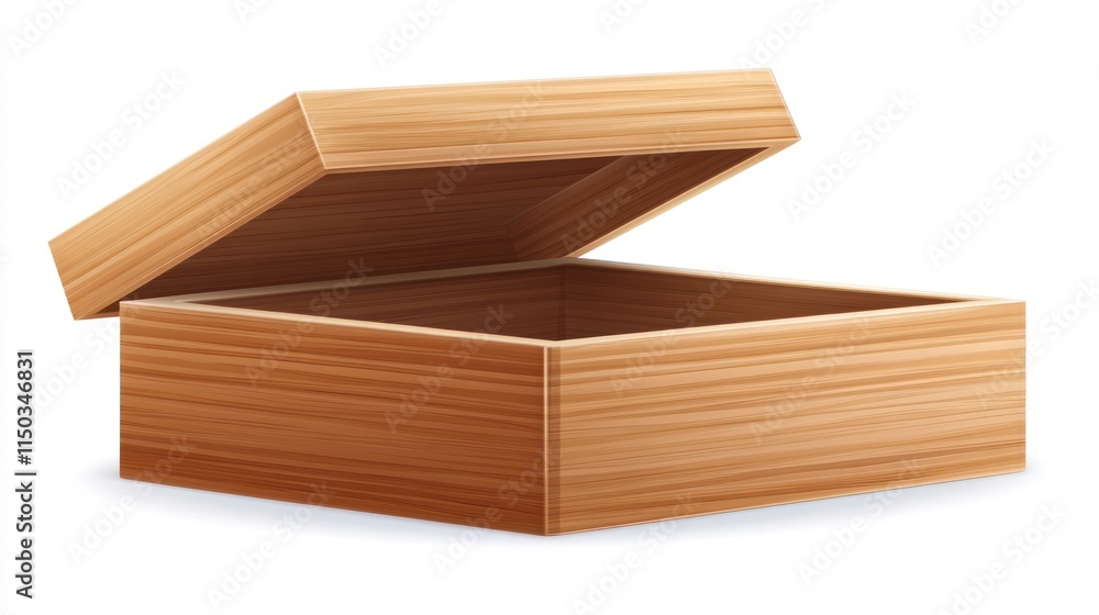Open empty square wooden box isolated on white background. Open empty square wooden box isolated on white background.