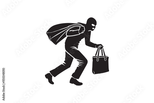 minimalist a thief carrying a bag vector silhouette black color in white background