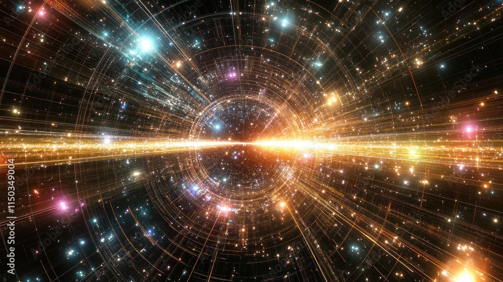 Abstract cosmic tunnel with vibrant lights and swirling nebula. Abstract cosmic tunnel with vibrant lights and swirling nebula.