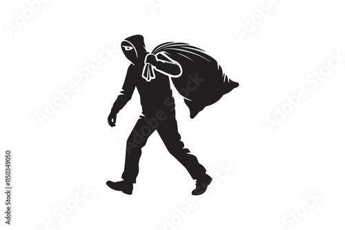 minimalist a thief carrying a bag vector silhouette black color in white background