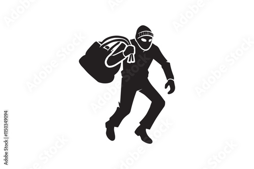 minimalist a thief carrying a bag vector silhouette black color in white background