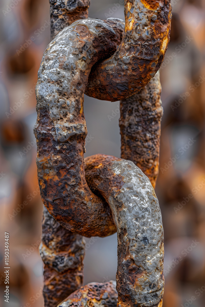 Close-Up of Weathered and Rusted Metal Chain Link Highlighting Textured and Aged Appearance Symbolizing Strength and Endurance Close-Up of Weathered and Rusted Metal Chain Link Highlighting Textured and Aged Appearance Symbolizing Strength and Endurance