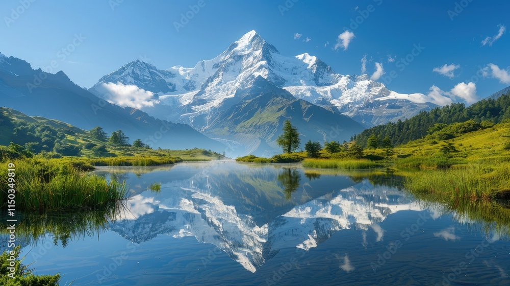 Tranquil lake reflecting snow-capped mountains Tranquil lake reflecting snow-capped mountains