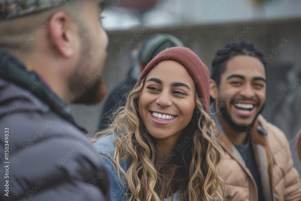 Group of friends having fun in the city. Smiling young people having fun outdoors. Group of friends having fun in the city. Smiling young people having fun outdoors.
