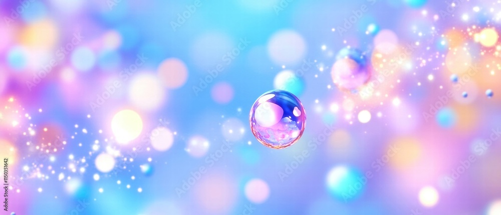 Colorful bubbles floating against a dreamy pastel background filled with soft lights and sparkles. Colorful bubbles floating against a dreamy pastel background filled with soft lights and sparkles.