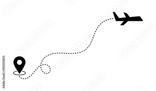 Airplane route icon flight trip map vector design concept idea