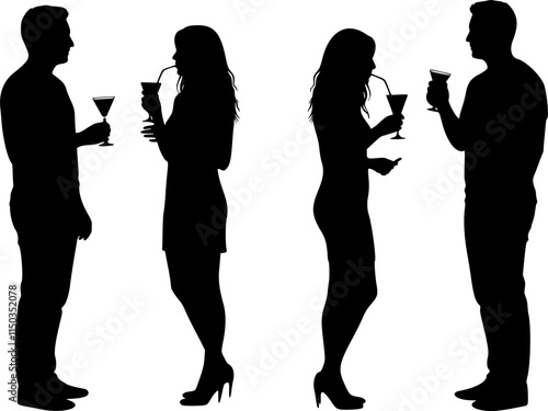 man and woman drinking silhouette vector, on white background.  vector illustration design.