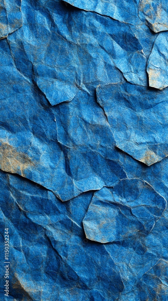 Fototapeta premium Textured blue paper background, crumpled design.