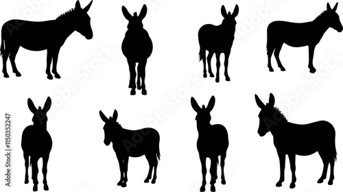 set of Donkey silhouette on white background. Donkeys icon flat vector illustration design.