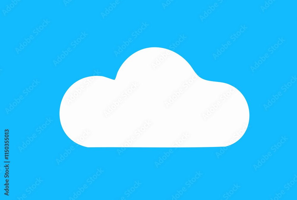 Minimalist White Cloud with Rounded Edges on Bright Blue Background Illustration Minimalist White Cloud with Rounded Edges on Bright Blue Background Illustration
