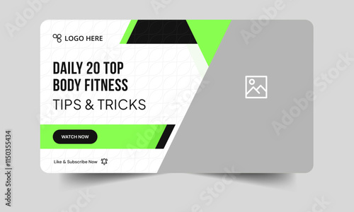 Trendy daily body fitness tips and tricks video thumbnail banner design, everyday yoga and exercise techniques video cover banner design, fully customizable vector eps 10 file format