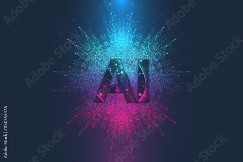 AI Banner Concept In The Digital Style. Generative Ideas Design Element For Internet Technology. Futuristic Technology Concept Artificial Intelligence.