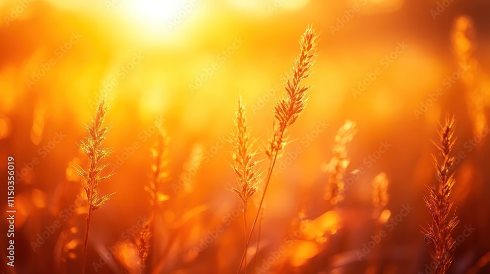 Golden Hour Meadow: Sunlit Grass and Warm Ambiance Golden Hour Meadow: Sunlit Grass and Warm Ambiance