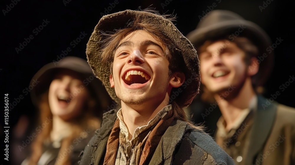 Fototapeta premium Joyful performance of young actors in theatrical production scene