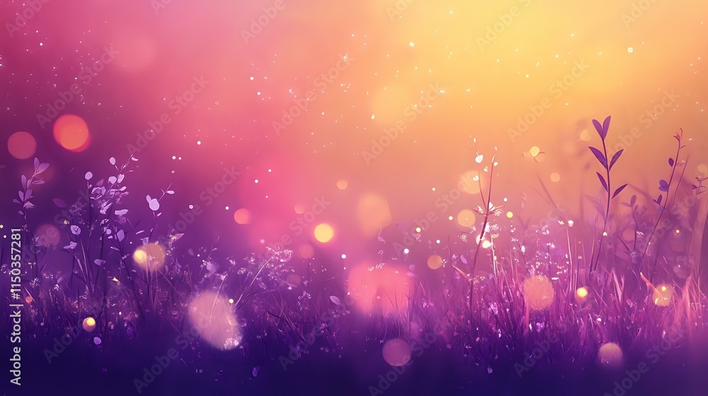 Abstract meadow at twilight background with warm pinks and purples, soft golden light and gentle bokeh light patterns Abstract meadow at twilight background with warm pinks and purples, soft golden light and gentle bokeh light patterns