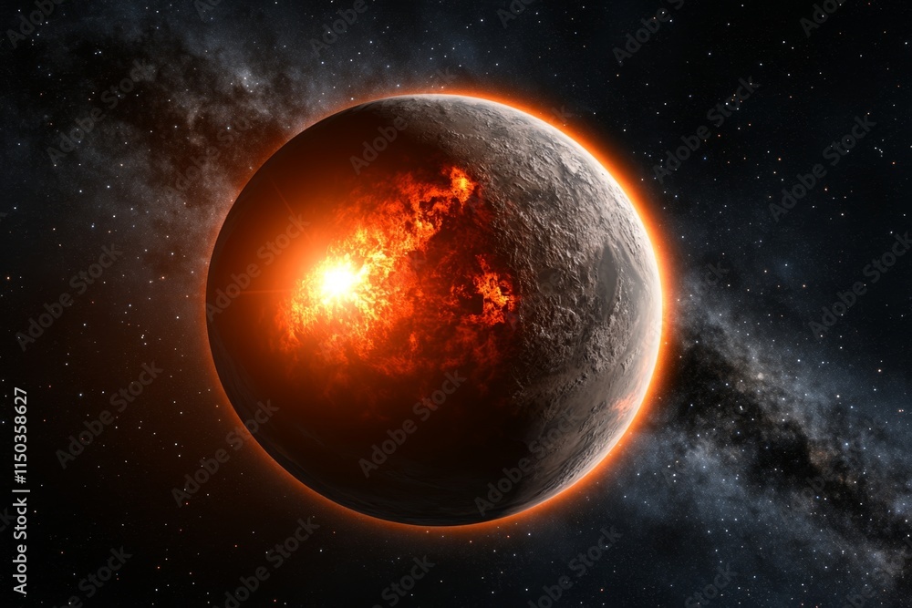 Obraz premium Earth floating in space, with a dramatic view of the sun rising over its edge and stars scattered across the background