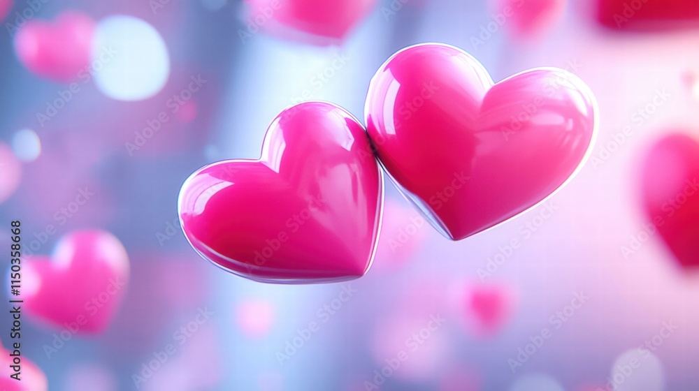 Two pink hearts floating on a soft blurred background, symbolizing love and affection. Two pink hearts floating on a soft blurred background, symbolizing love and affection.