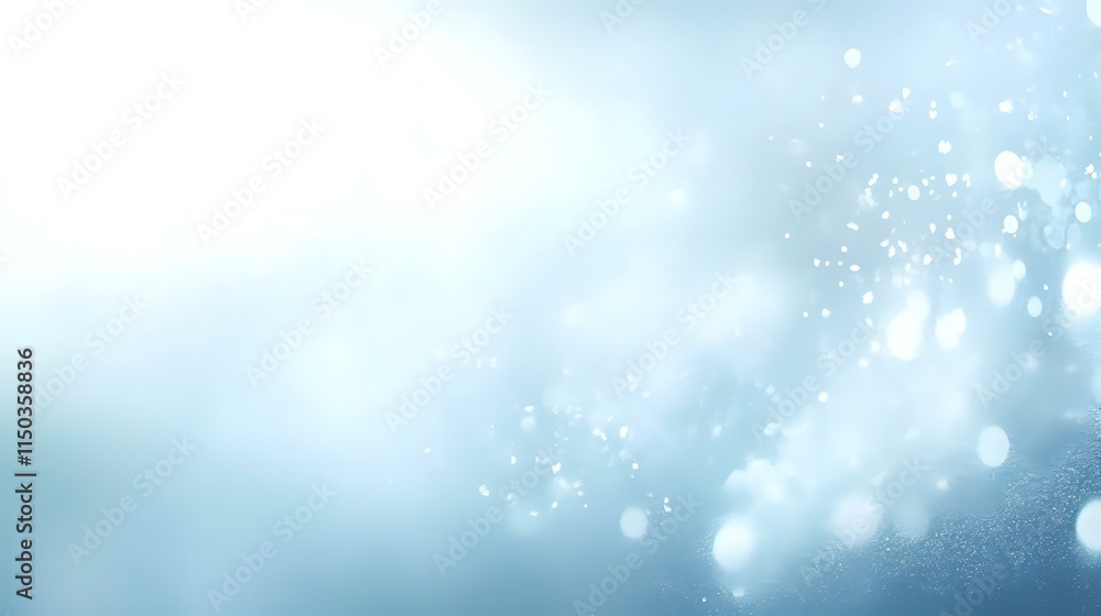 Abstract snowy night background with pale blue and white tones, scattered light specks and a glowing bokeh effect Abstract snowy night background with pale blue and white tones, scattered light specks and a glowing bokeh effect